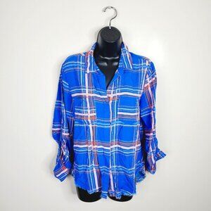 Revolve Velvet Heart Plaid Raw Hem Boho Cowgirl Western Button Up Shirt M
